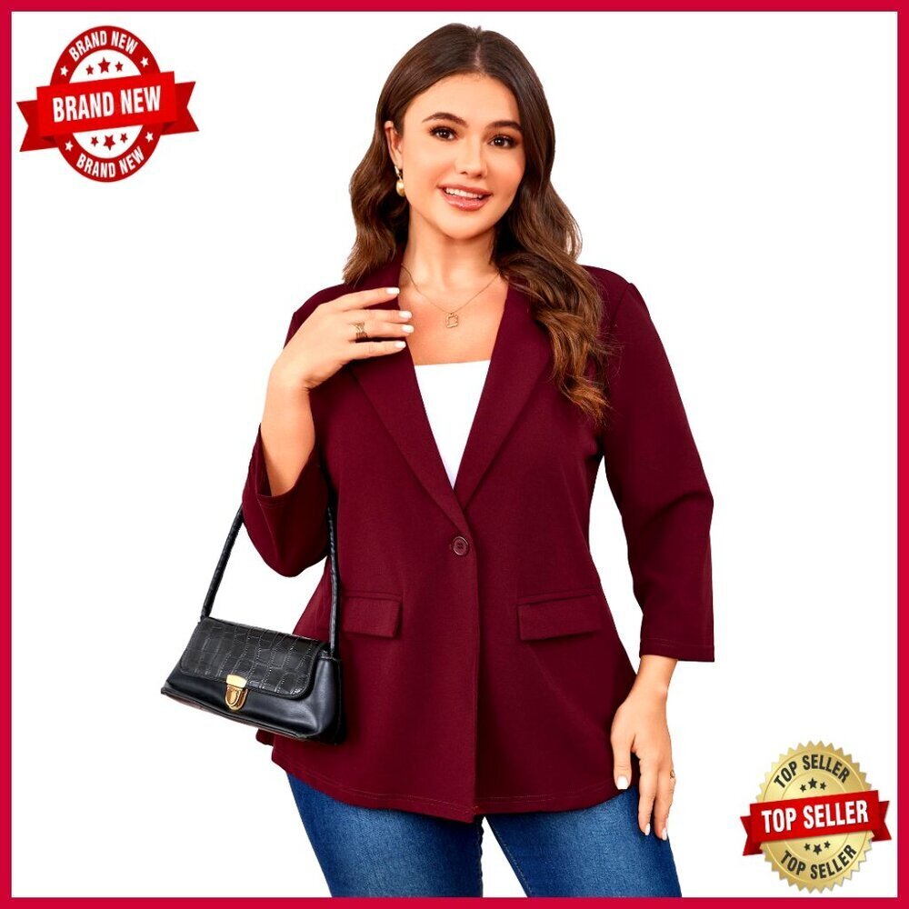 Plus Size Casual Blazer Long Sleeve Lapel Open Front Cardigan Jacket with